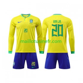 Maillot de Foot Brésil Vinicius Junior 20 Domicile Coupe du monde 2022 Manches Longues - Enfant